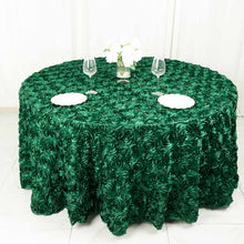 120 Inch Hunter Emerald Green Satin Round Tablecloth With 3D Rosette Design