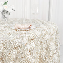120inch Ivory Grandiose 3D Rosette Satin Round Tablecloth