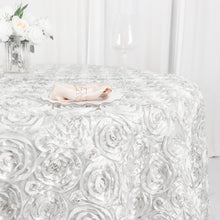 120inch White Grandiose 3D Rosette Satin Round Tablecloth