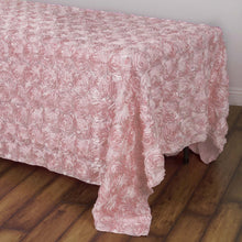 Satin Rectangle Tablecloth 90 Inch x 132 Inch In Blush Rose Gold Grandiose 3D Rosette
