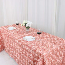 3D Rosette Design on 90 Inch x 132 Inch Rectangle Dusty Rose Satin Table Overlay