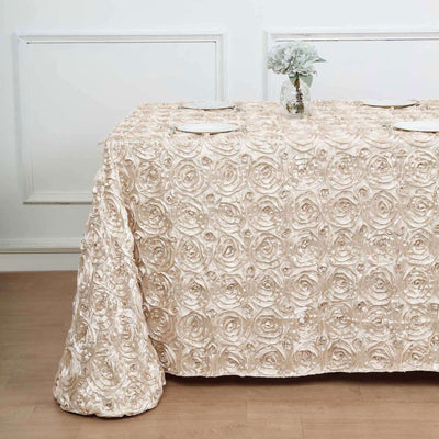 Elegant rose-patterned tablecloth in soft beige. Perfect for special occasions.