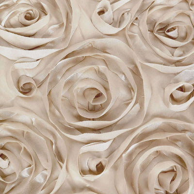 Beige satin rose fabric texture with intricate floral details.