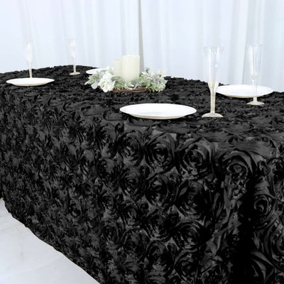 Black rose textured tablecloth for elegant dining settings.