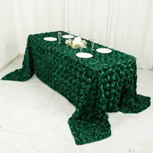 Rectangular Tablecloth 90X132 Inch Satin Hunter Emerald 3D Rosette