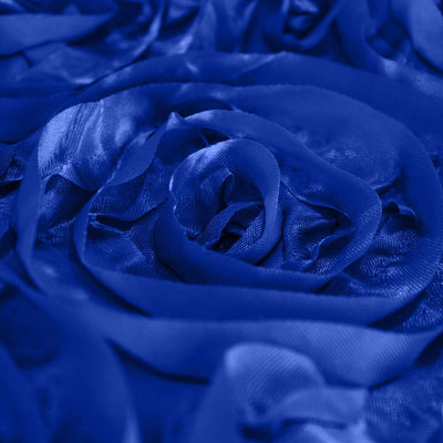 Close-up of vibrant blue satin ribbon roses.
