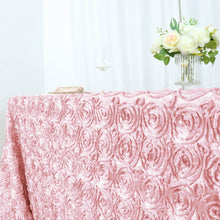 Blush Rose Gold Grandiose 3D Rosette Rectangle Tablecloth 90 Inch x 156 Inch In Satin