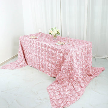 Blush Seamless Grandiose Rosette Satin Rectangle Tablecloth 90"x156"