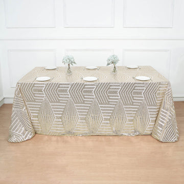 Champagne Seamless Diamond Sequin Rectangular Tablecloth 90"x132"