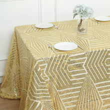 90x132inch Gold Sparkly Geometric Glitz Art Deco Sequin Rectangular Tablecloth