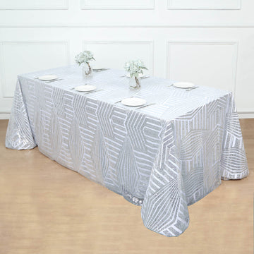 Create a Memorable Event with our Silver Seamless Diamond Sequin Tablecloth