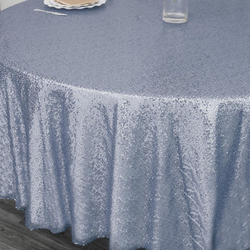 Create an Enchanting Atmosphere with the Dusty Blue Seamless Premium Sequin Round Tablecloth 108