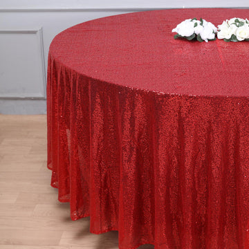 Create a Captivating Atmosphere with the Red Seamless Premium Sequin Round Tablecloth 108