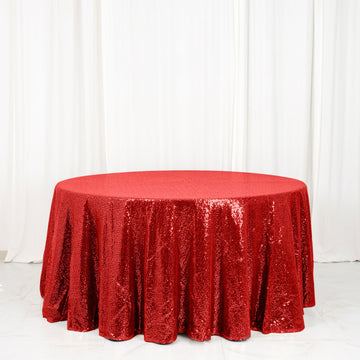 Elevate Your Event with the Red Seamless Premium Sequin Round Tablecloth 120