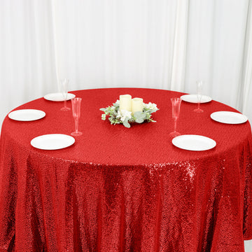 Red Seamless Premium Sequin Round Tablecloth 120: The Epitome of Luxury