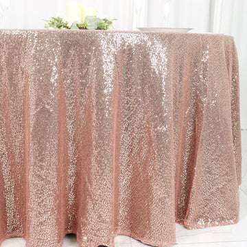 Create an Unforgettable Atmosphere with the Rose Gold Seamless Premium Sequin Round Tablecloth 120