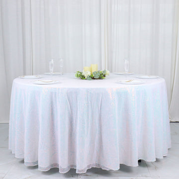 Elevate Your Event with the Iridescent Blue Seamless Sequin Round Tablecloth