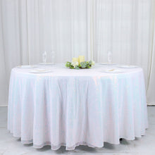 120 Inch Round Tablecloth Iridescent Blue With Sequins