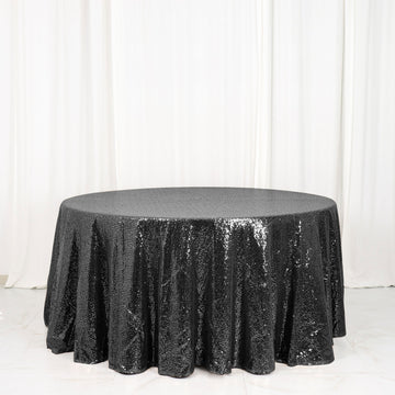 Elevate Your Event with the Black Seamless Premium Sequin Round Tablecloth 120
