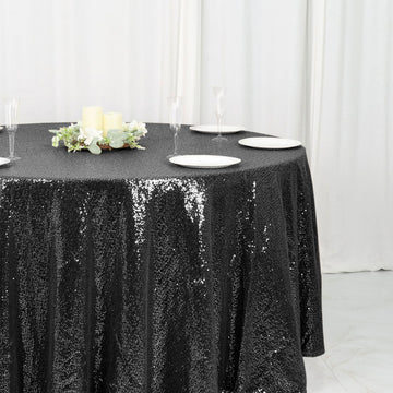 Make a Statement with the Black Seamless Premium Sequin Round Tablecloth 120
