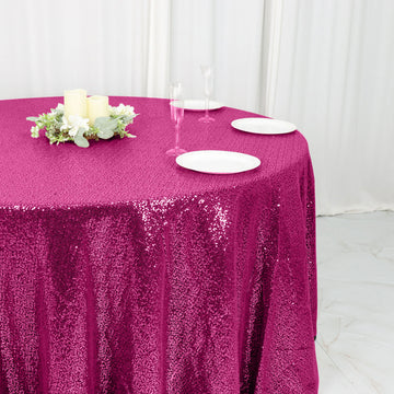 Create Unforgettable Memories with the Fuchsia Seamless Premium Sequin Round Tablecloth 120