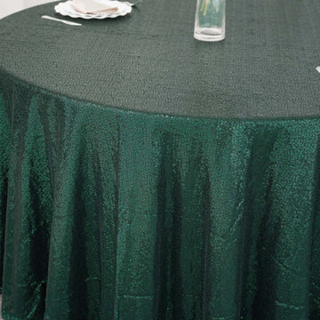 Transform Your Event Decor with the Hunter Emerald Green Seamless Premium Sequin Round Tablecloth 120