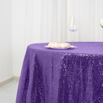 Make a Bold Statement with the Purple Seamless Premium Sequin Round Tablecloth 120