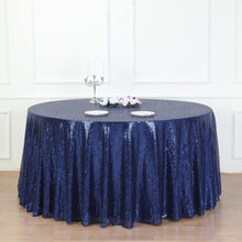 132inch Navy Blue Premium Sequin Round Tablecloth, Sparkly Tablecloth
