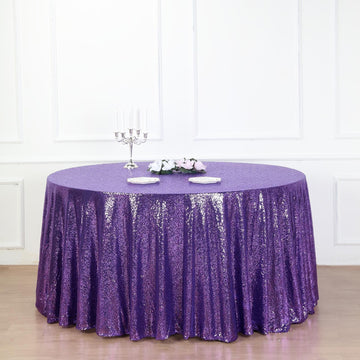 Add a Touch of Luxury with the Purple Seamless Premium Sequin Round Tablecloth