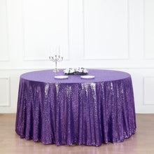 132inch Purple Premium Sequin Round Tablecloth, Sparkly Tablecloth