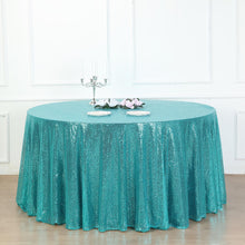 132" Turquoise Premium Sequin Tablecloth, Round Glitter Table Cloth