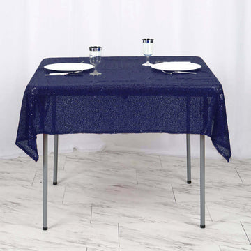 Elevate Your Event with the Navy Blue Seamless Premium Sequin Square Tablecloth