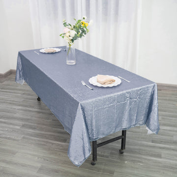Elevate Your Event Decor with the Dusty Blue Seamless Premium Sequin Rectangle Tablecloth
