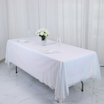 Add a Touch of Elegance with the Iridescent Blue Seamless Premium Sequin Rectangle Tablecloth 60"x102"