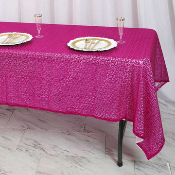 Add a Pop of Color to Your Event with the Fuchsia Seamless Premium Sequin Rectangle Tablecloth
