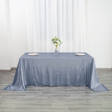Elevate Your Event Decor with the Dusty Blue Seamless Premium Sequin Rectangle Tablecloth 90"x132"