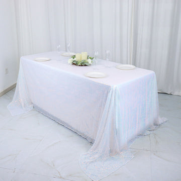 Add a Touch of Elegance with the Iridescent Blue Seamless Premium Sequin Rectangle Tablecloth 90"x132"