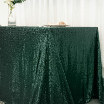 Create a Magical Atmosphere with the Hunter Emerald Green Seamless Premium Sequin Rectangle Tablecloth 90"x132"