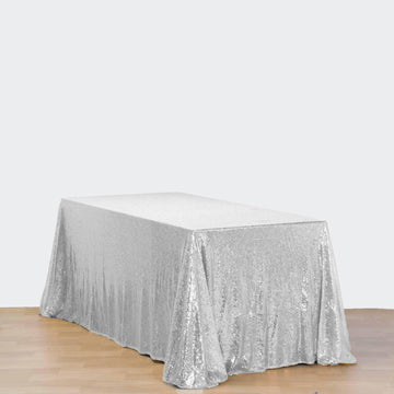 Elevate Your Event with the Silver Seamless Premium Sequin Rectangle Tablecloth