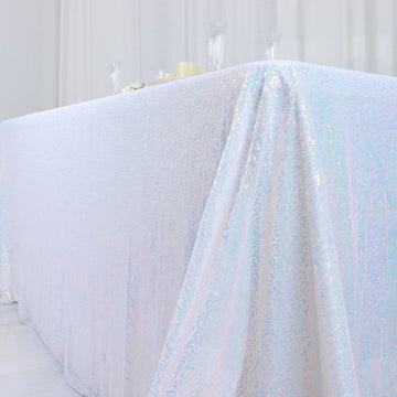 Create a Memorable Ambiance with the Iridescent Blue Seamless Premium Sequin Rectangle Tablecloth