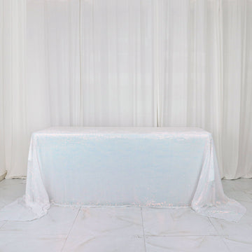 Dazzle Your Guests with the Iridescent Blue Seamless Premium Sequin Rectangle Tablecloth