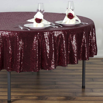 Elevate Your Event with the Burgundy Seamless Premium Sequin Round Tablecloth 90