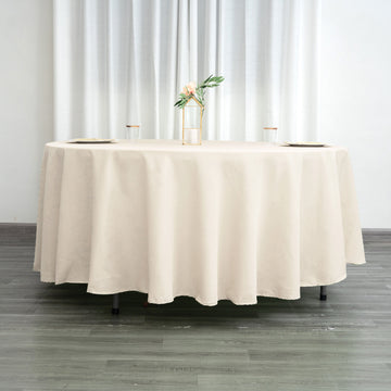 Elevate Your Event with the Beige Seamless Polyester Round Tablecloth 108"