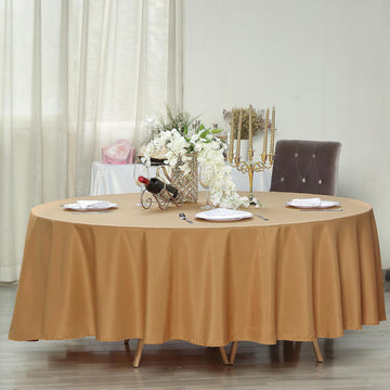 Enhance Your Event Decor with the Gold Seamless Polyester Round Tablecloth