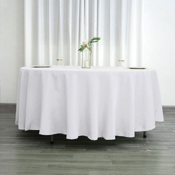 Create a Timeless and Elegant Setting with the White Seamless Polyester Round Tablecloth 108