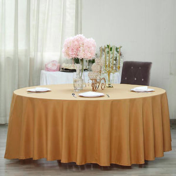 Create a Luxurious Atmosphere with a Gold Seamless Polyester Round Tablecloth