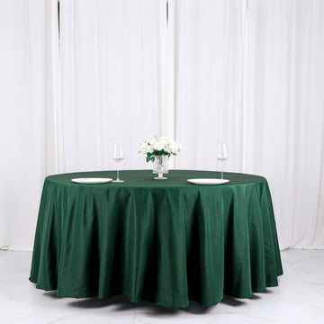 Add Elegance to Your Event with the Hunter Emerald Green Seamless Polyester Round Tablecloth 120
