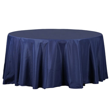 Create a Chic and Elegant Setting with the Navy Blue Seamless Polyester Round Tablecloth 120