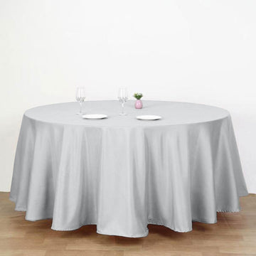 Add Glamour to Your Event with the Silver Seamless Polyester Round Tablecloth 120