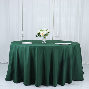 Create a Luxurious Atmosphere with the Hunter Emerald Green Seamless Polyester Round Tablecloth 132